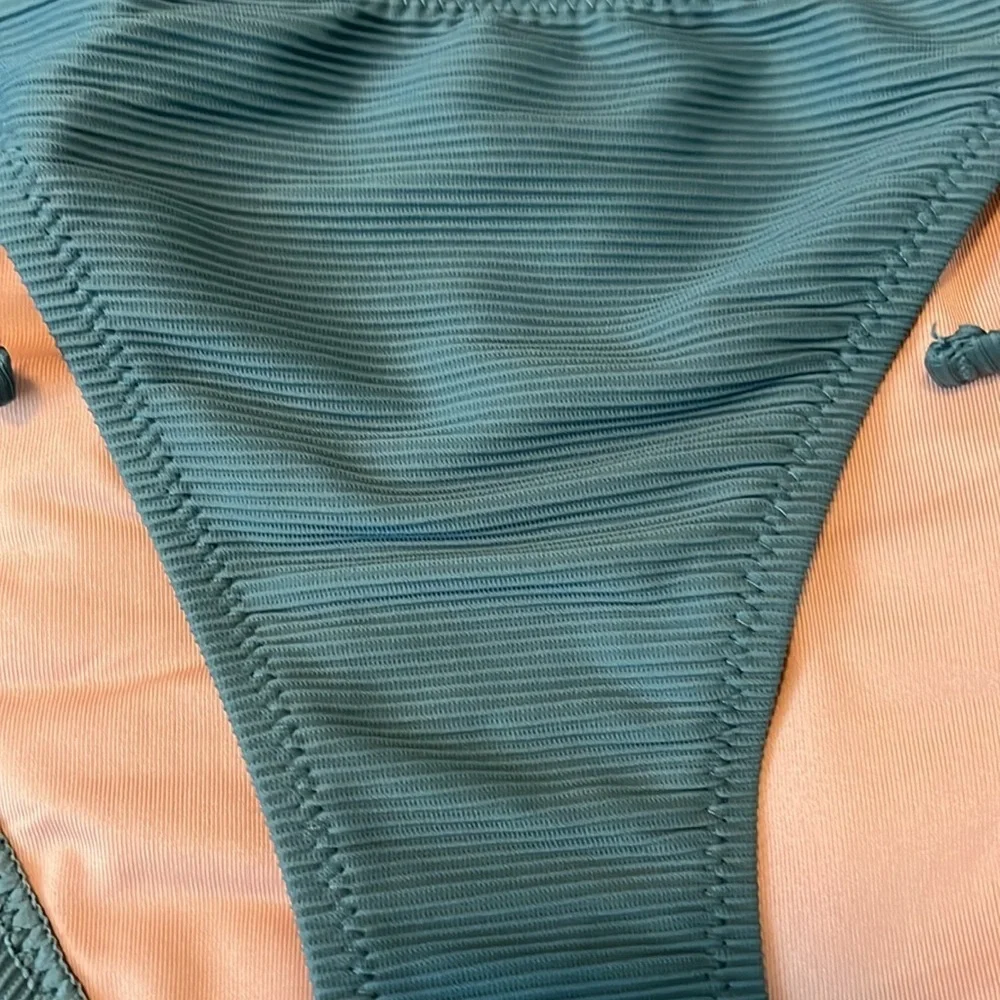 JCrew Ribbed Curved Waist Cheeky String Bikini Bottom Green Size Medium NWT
